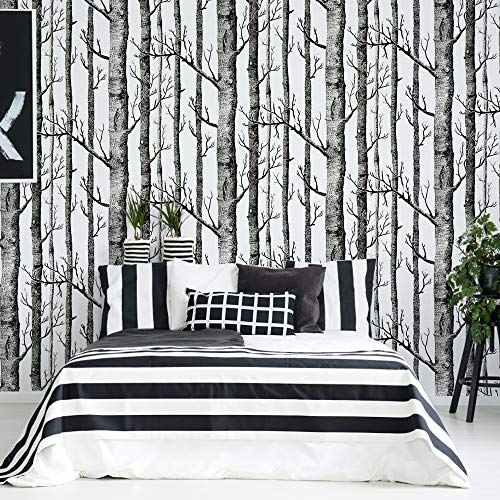 ODS - Carta da parati nera con albero di betulla