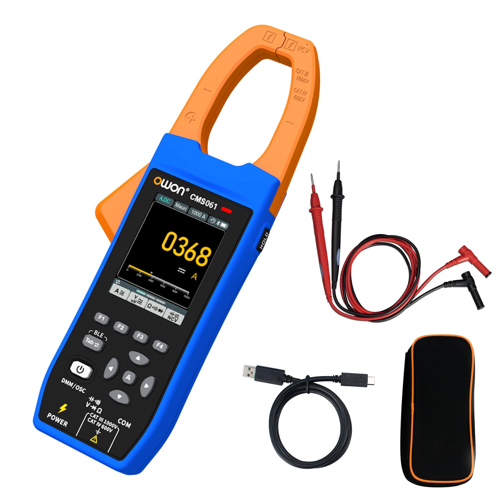 OWON CMS061 600A AC/DC True RMS Zangenamperemeter – Digitales 3-in-1 Multimeter mit Oszilloskop & Datenlogger, Inrush-Strommessung, Bluetooth, Touchscreen, NCV, 2,8" IPS-Farbdisplay