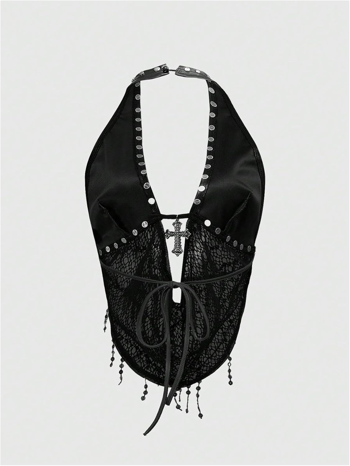 SOLY HUX Women's Gothic Grunge PU Leather Sparkly Halter Crop Top Y2k Deep V Neck Vest Rave Outfits - Image 4