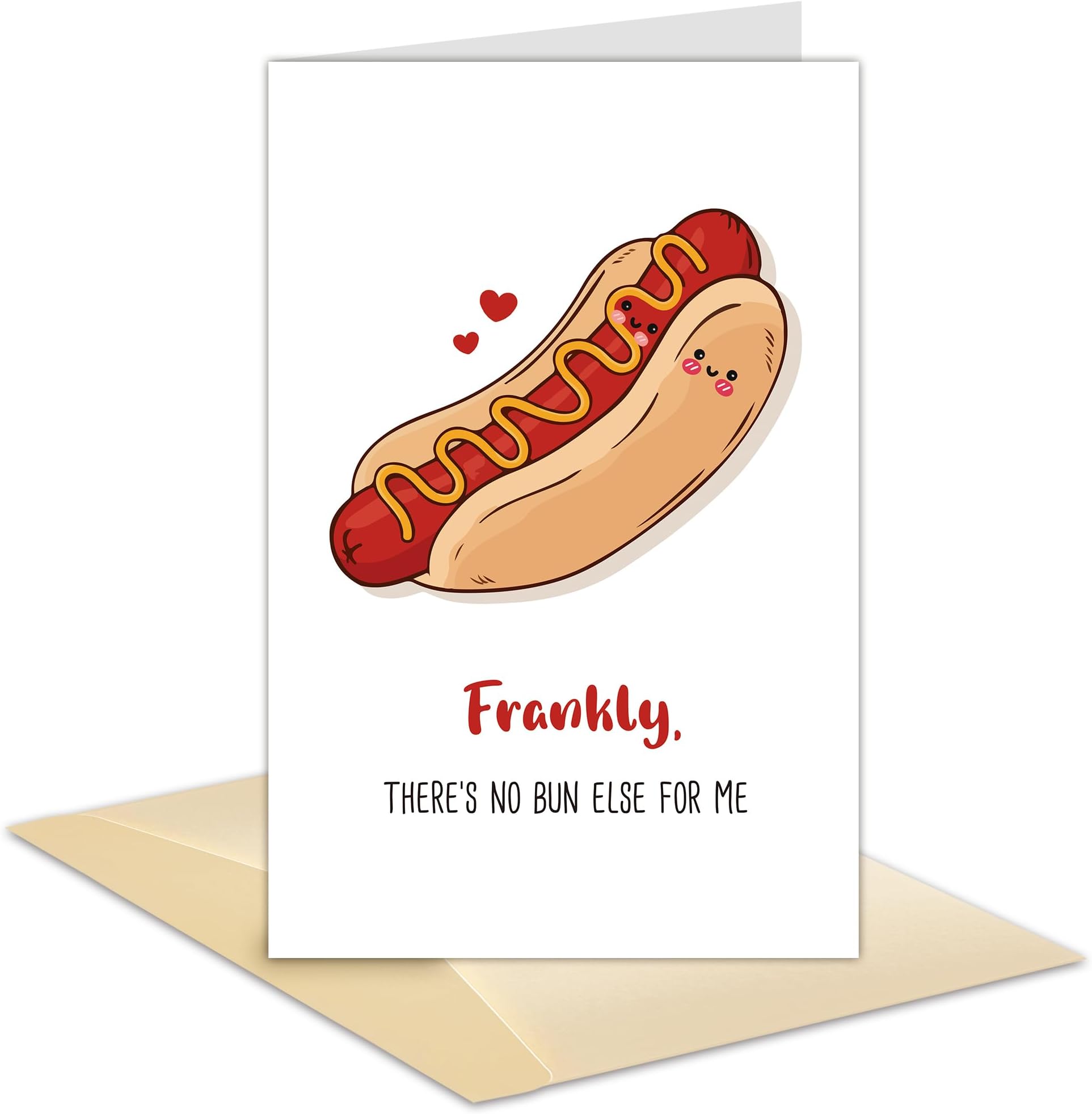 Funny Food Pun Valentine's Day Card, Cute Hot Dog Sausage Anniversary Card, Food Inspired Love You Gift, Frankly, There's No Bun Else for Me