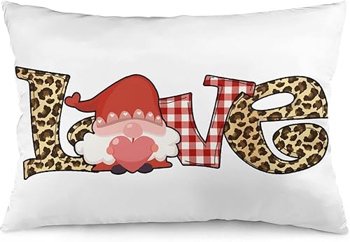 Miniatura 1 de Funda de cojín oblonga, gnomo de amor, leopardo, búfalo, a cuadros, a rayas, funda de almohada de corazón rojo, gnomos de San Valentín, funda de