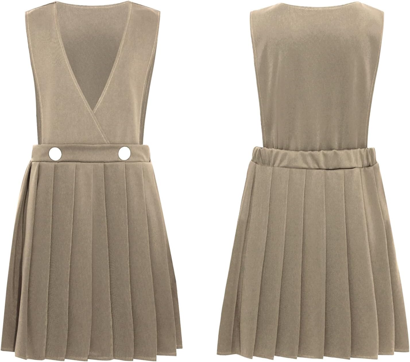 Loyan Girls Sleeveless Jumper Dress Knee Length Pleated Pinafore Bib Dresses School Uniform Outfit