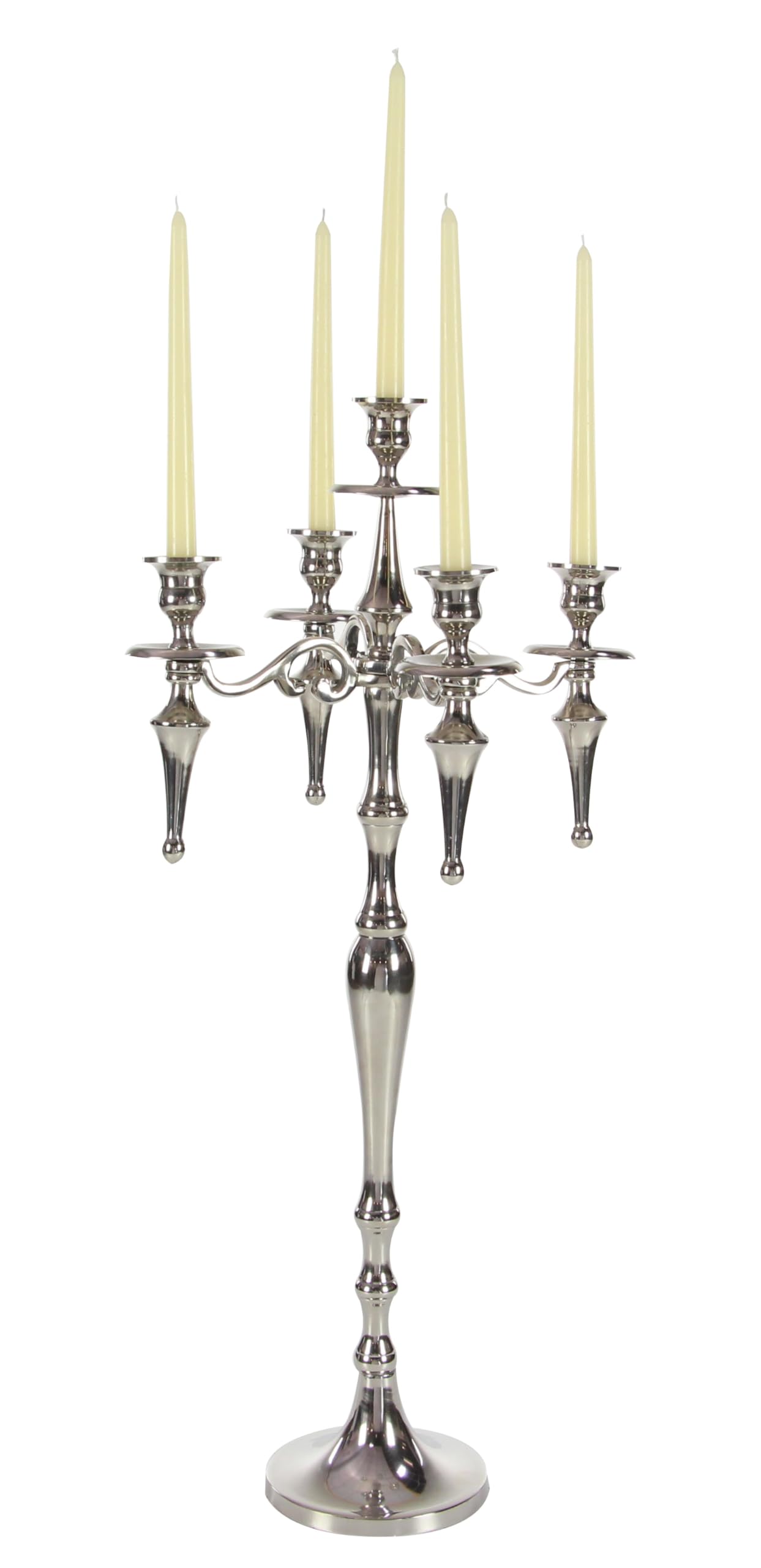 Deco 79 Aluminum Handmade Tapered 5 Plate Candelabra, 16" x 16" x 33", Silver
