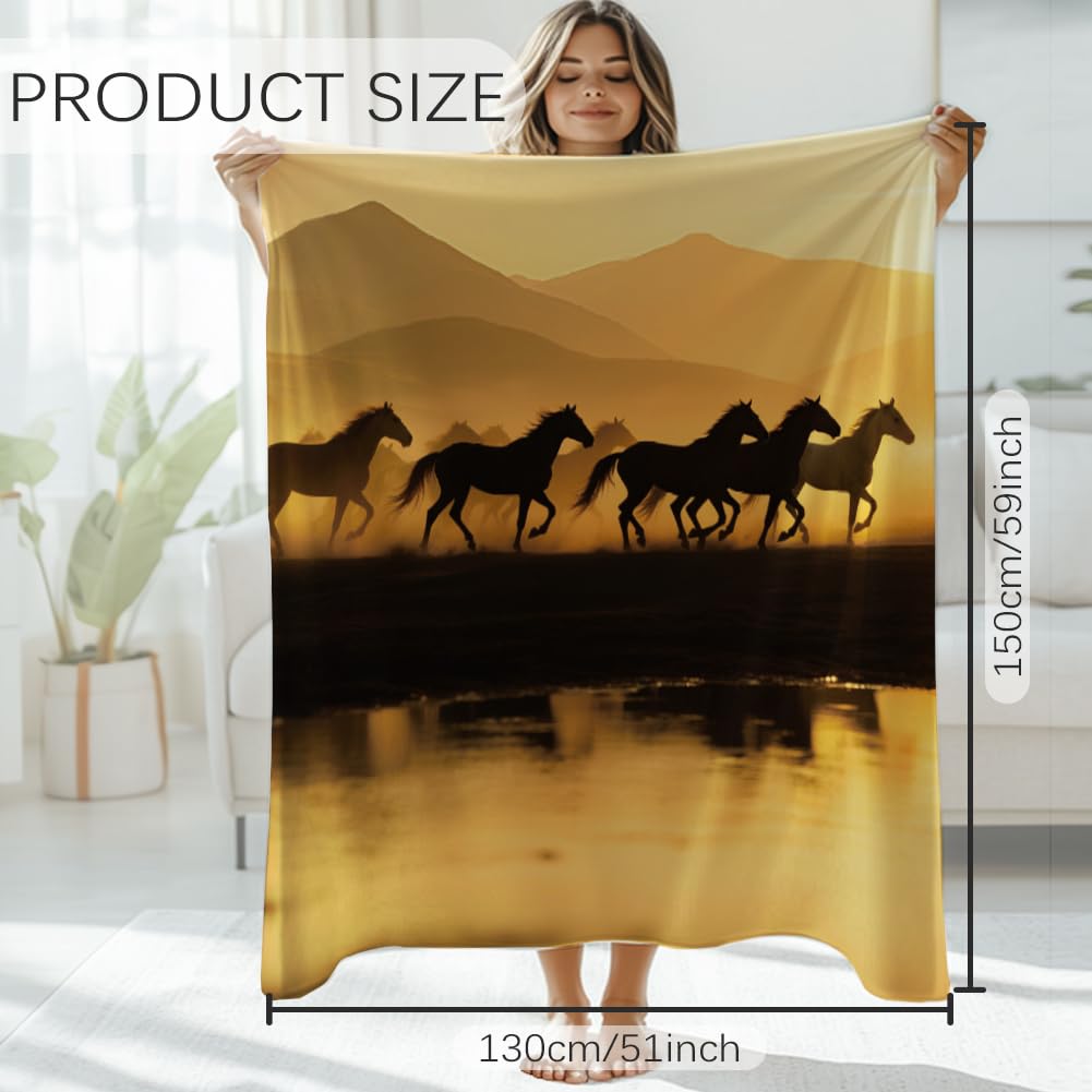 GLOBLELAND Western Horses Throw 59×51 inch Wild Horses Soft Cozy Flannel Blanket Washable Fuzzy Throw Blanket for Home Office Room Bed Sofa Chair Gift - Image 2