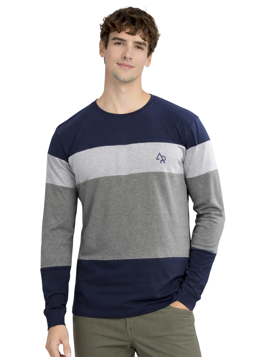 adro Men’s Full Sleeve T-Shirt Navy Grey Colorblock | Cotton Round Neck Casual Tshirt | Regular Fit Stylish T Shirt-picture-36