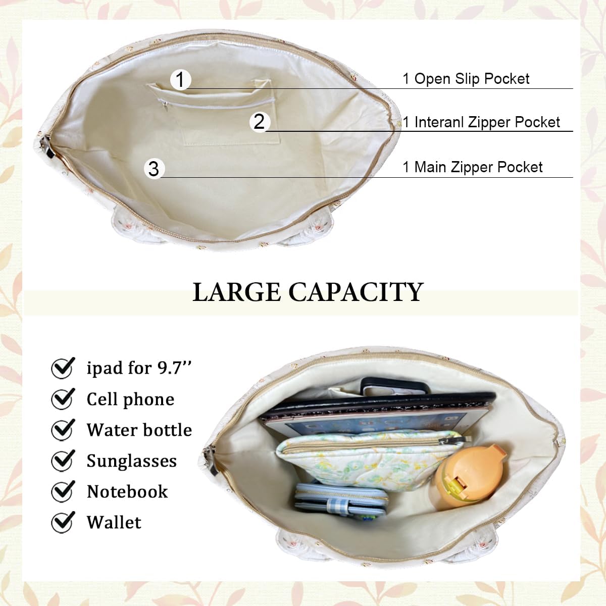 Sunwel Fashion Top Zipper Floral Quilted Bag Small Tote Bag for Women - Image 4