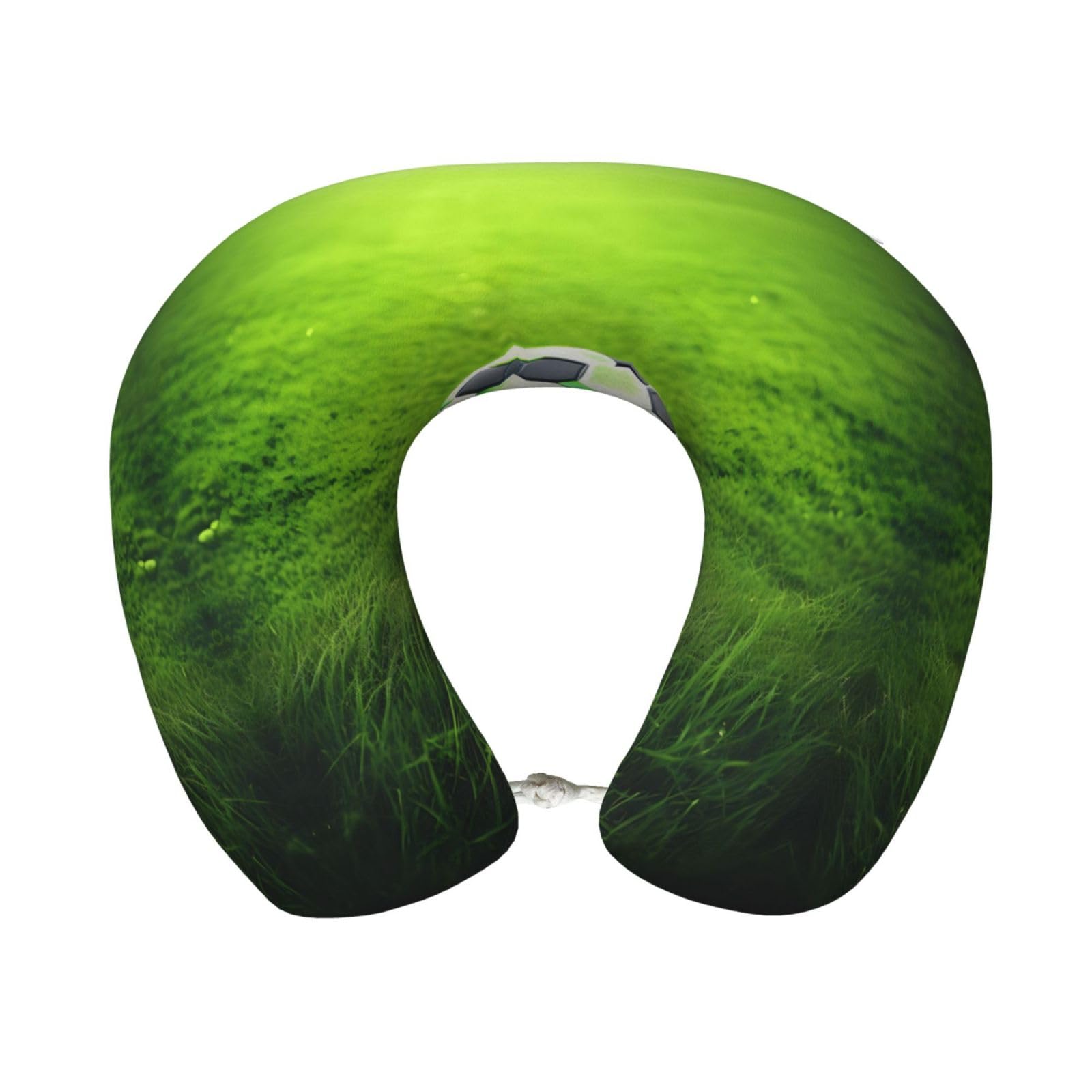 peiyeety Green Grass Soccer Print Custom U-Shaped Pillow,Memory Foam Cervical Neck Travel Pillow,for Home,Camping,Travelling