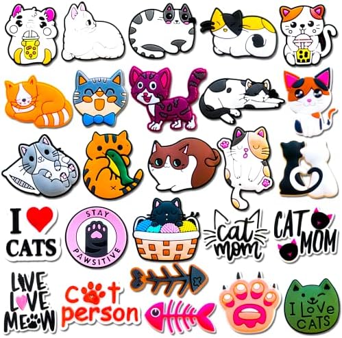 26Pcs Cat Shoe Decoration Charms,Cute Pet Croc Charms for Kids Boys Girls Teens Party Gifts