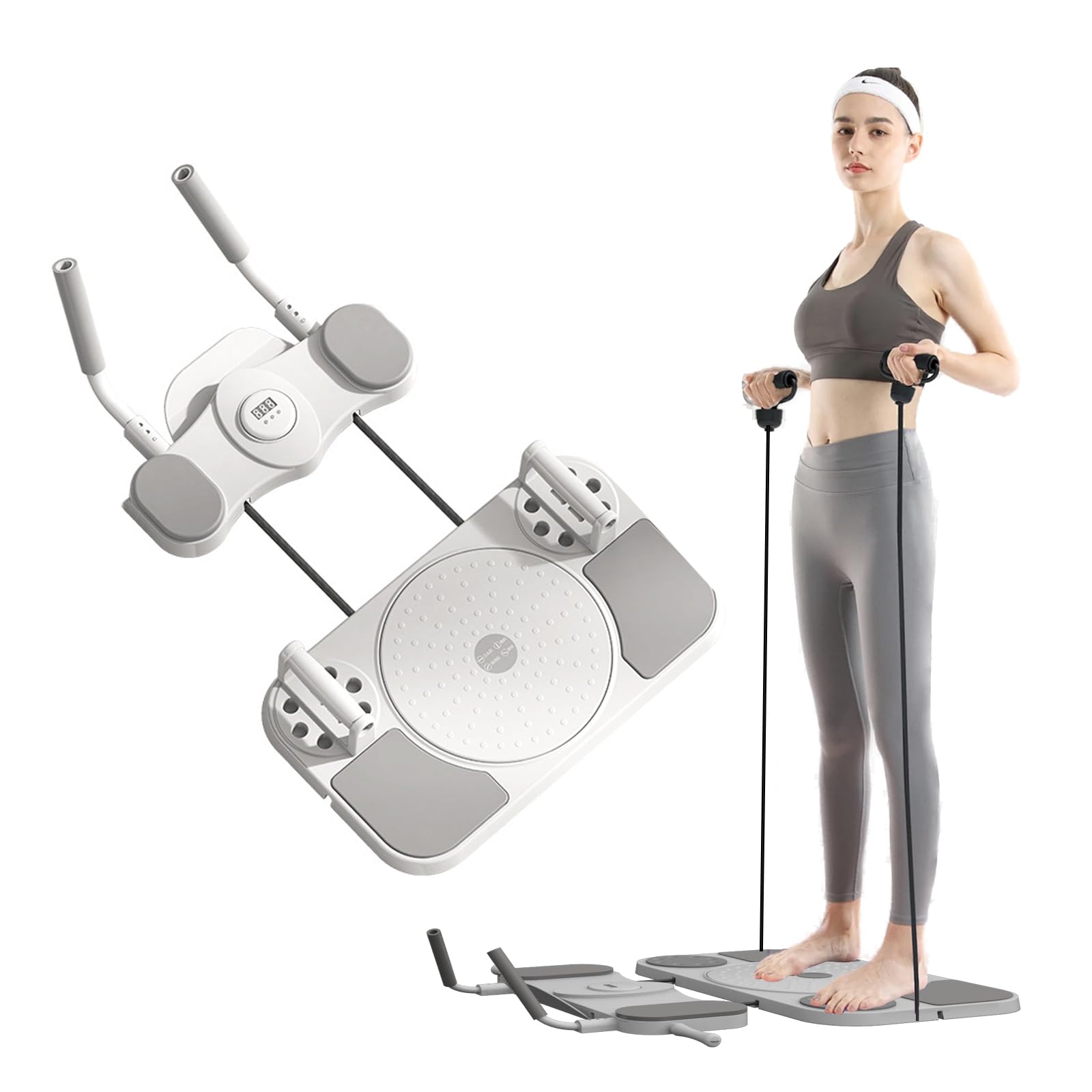 Planche Pilates, équipement Multifonctionnel 5 en 1 pour Pilates Reformer, Appareil d'entraînement Abdominal avec Compteur, kit Pilates pour la Maison, avec Bandes élastiques, pour Usage Domestique