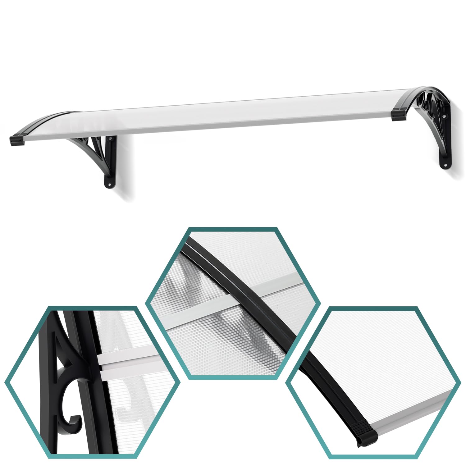 Gimisgu Auvent pour Porte d'entrée - 120 x 100 cm - en Polycarbonate Transparent - 5 mm - Support en polypropylène - Toit de Porte pour l'extérieur - Protection Contre la Pluie