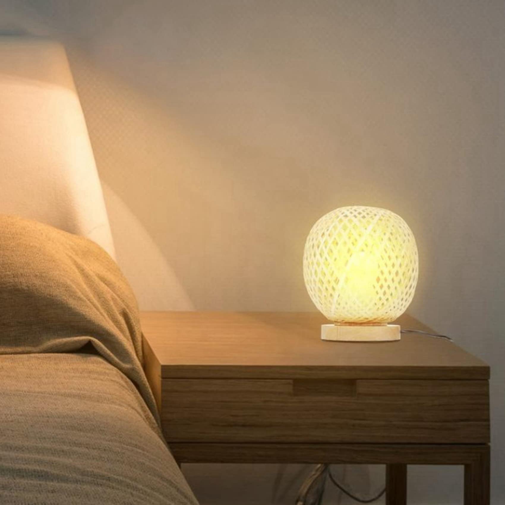 2X Lámpara de Mesa de Ratán de Bambú, Lámpara de Noche de Estilo Japonés, Lámpara de Escritorio, Decoración Diy para Dormitorio, Enchufe Europeo
