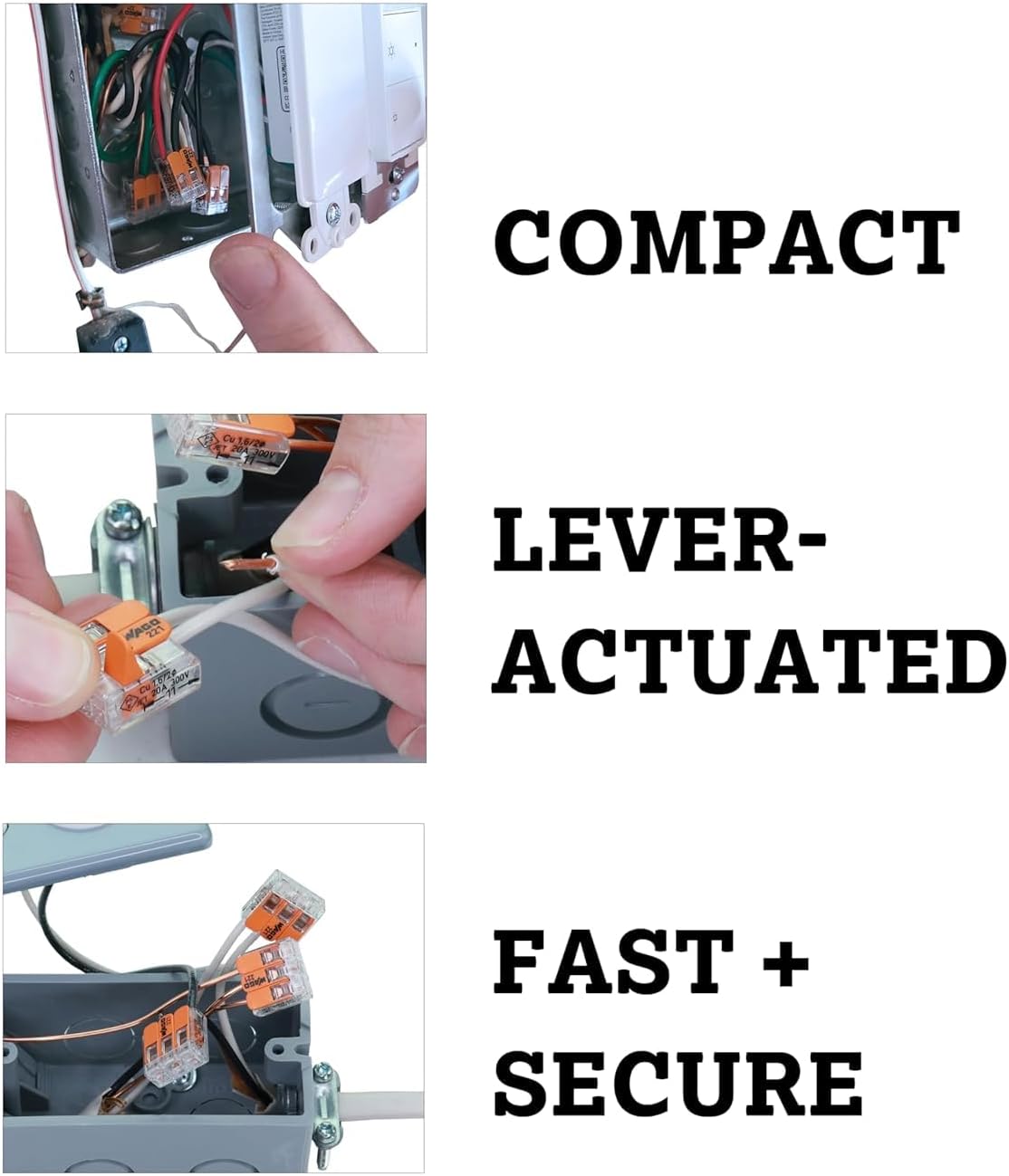 221-412 | WAGO Lever-Nuts® Splicing Connector | for Solid and Stranded Conductors | 2-Conductor with Operating levers | 24-12 AWG | Transparent housing | [Bag of 10 Pieces]