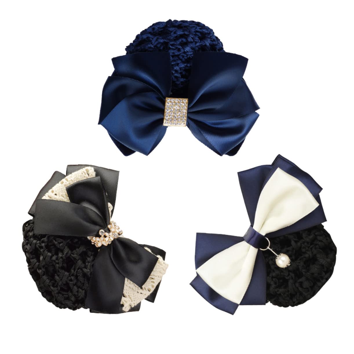 FRCOLOR 9pezzi Fermaglio Per Rete Con Fiocco Di Elastico Per Donne Per Ufficio e Occasioni Speciali Pizzo Con Perle Blu Con Strass