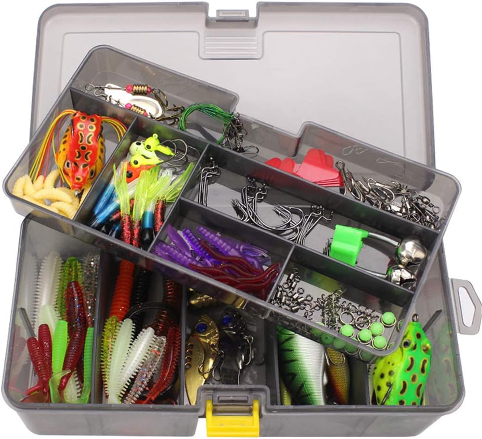 Holzsammlung Fishing Lure Kit, Fishing Lures Baits Tackle Mixed Including Hooks, Crankbaits, Spinnerbaits, Plastic Worms, Topwater Lures, Tackle Box and More Fishing Gear Lures Kit Set