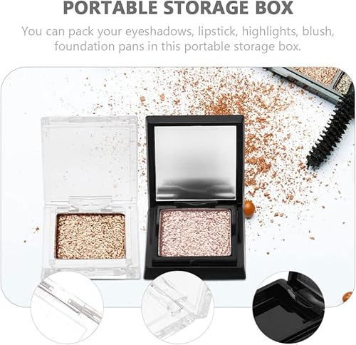 FRCOLOR 4Pcs Empty Eyeshadow Case Single Makeup Palette Blush Lipstick Paints Container Trays Square Plastic Grid DIY Eye Shadow Case with 4Pcs Iron Pans (Black+Clear)