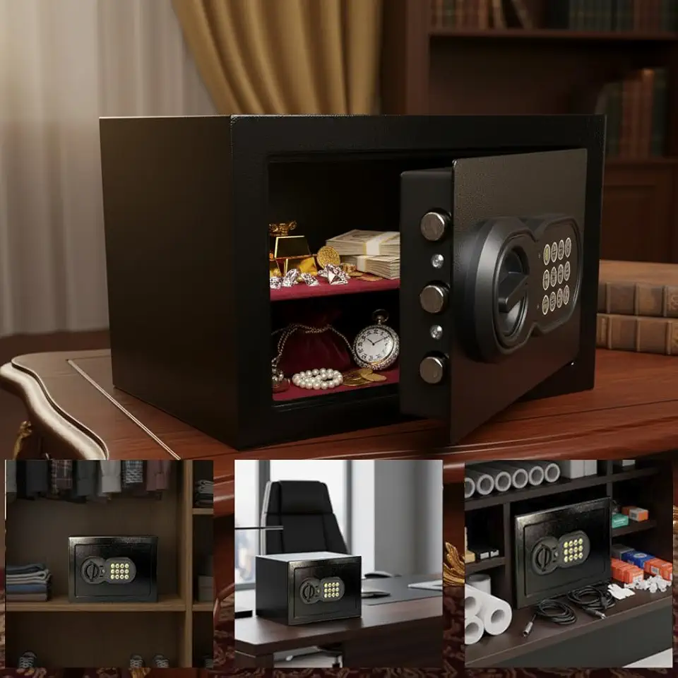 Cofre Eletrônico Digital Teclado Senha Chave 31x20x20 Preto