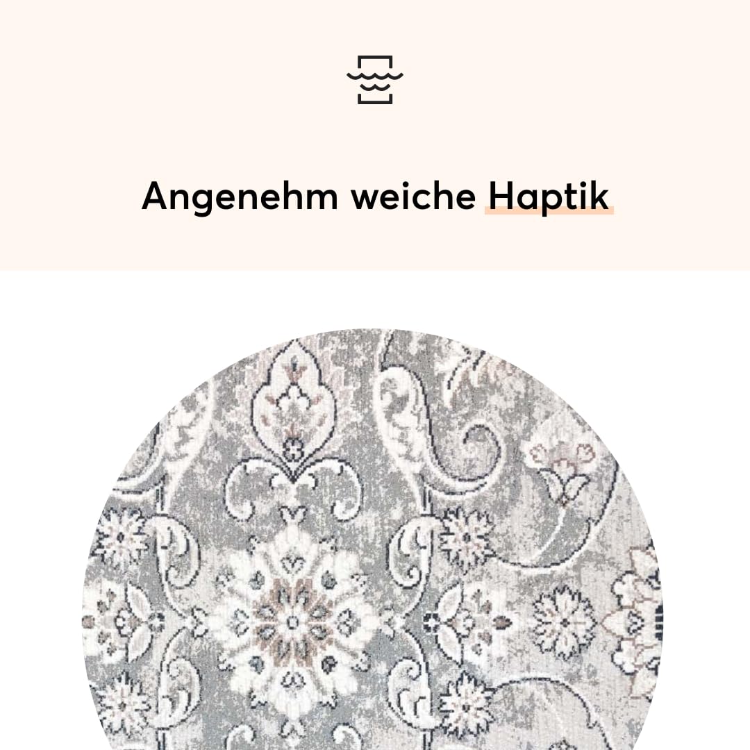 Teppana Waschbarer Teppich Klassisch - Per - Quarz - Fleckenabweisend - Familien- & Haustierfreundlich - Maschinenwaschbar - rutschfest - 90 x 160 cm