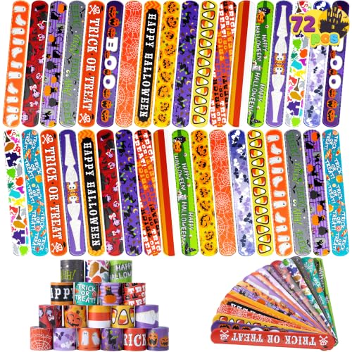 Image of JOYIN 72 PCS Halloween Slap Bracelets for Kids, Halloween Bracelets Bulk for Girls Boys Gifts, Friendship Snap Bracelet for Halloween Party Favors Goodie Bag Fillers, Classroom Favors