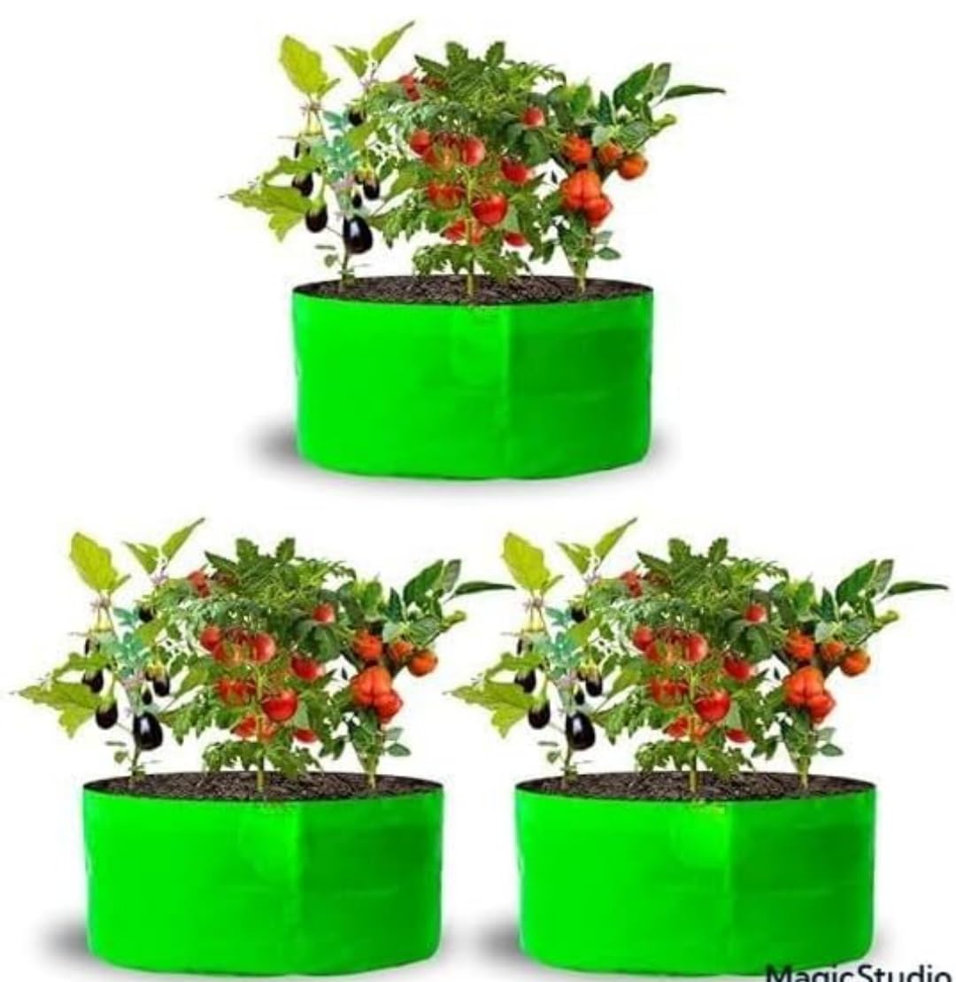 Premium 24"X12" Big Size Grow Bag for Home Gardening | Suitable for Vegetables | Hdpe 260 GSM (Pack of 3), Green