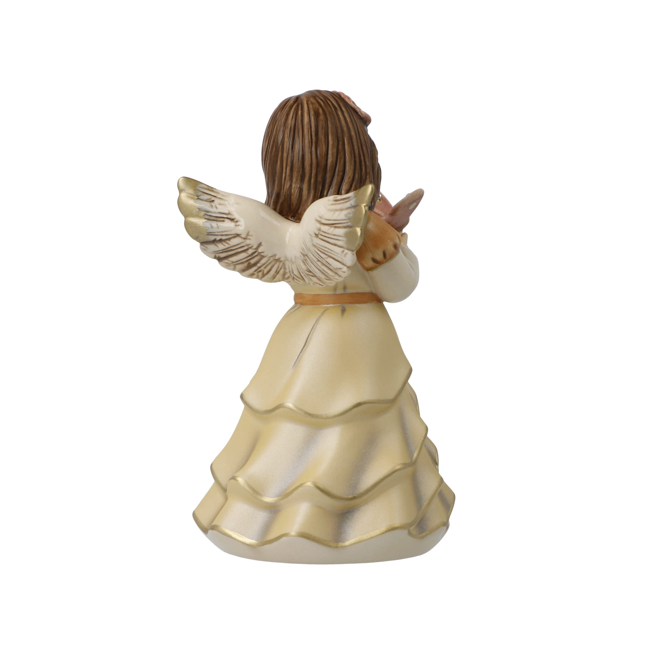Goebel X-Mas Engels-Figur Bring Mir Glück aus Steingut mit Swarovski-Sternen Mehrfarbig, Maße: 8,5cm x 8cm x 15cm, 41-635-07-1, Champagner