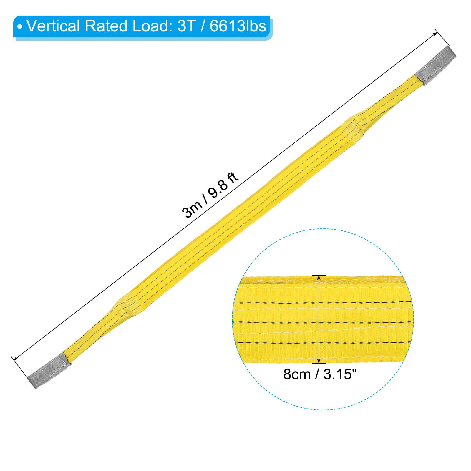 PATIKIL 3"x10' Sollevamento Cinghia 2pz 6613 Libbre Sollevamento Cinghie Piatto Occhio A Occhio 2 Tela Poliestere Fettuccia Sollevamento Movimento Cinghie per Attrezzatura Giallo