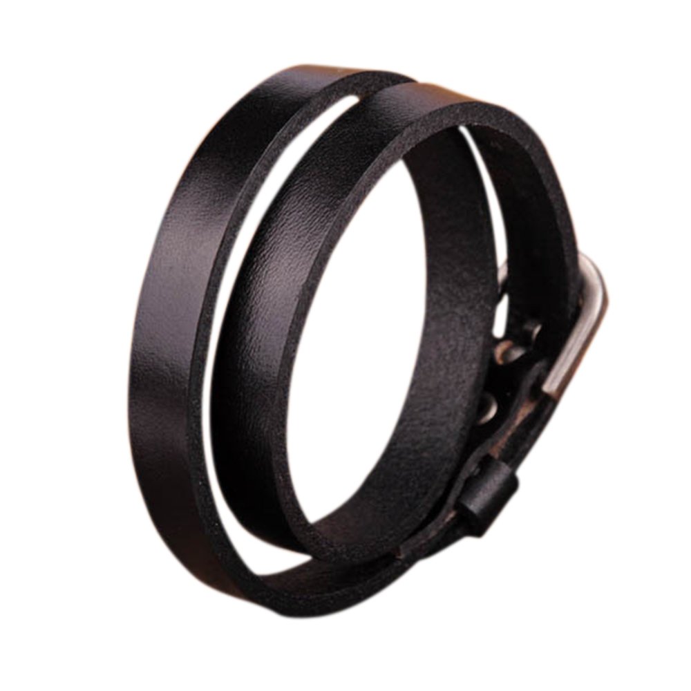 Leather Double Wrap Around Bracelet, Fully Adjustable Cuff Bracelet with Easy Belt Buckle Style Clasp, Custom Gift Box