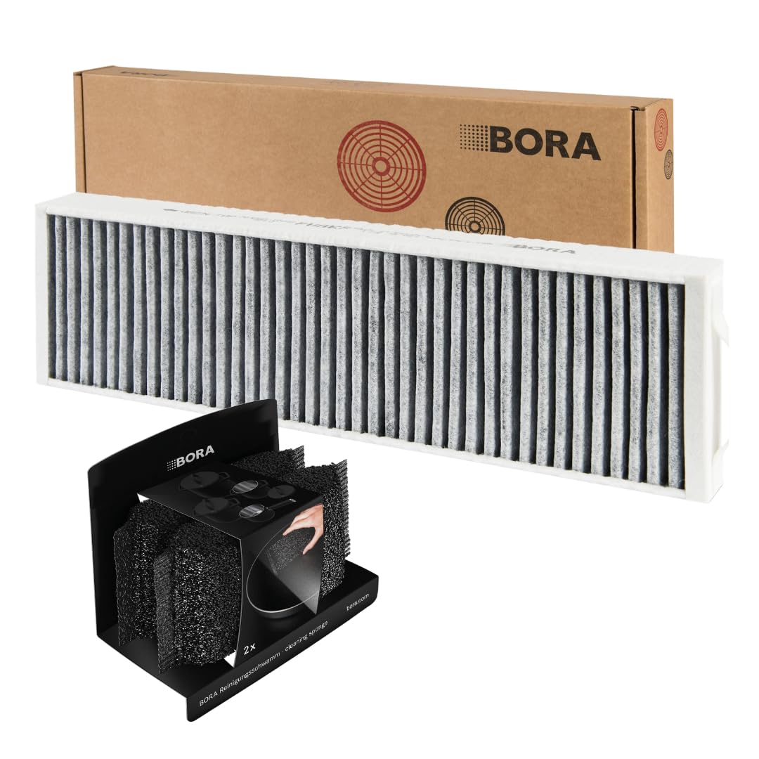 BORA PUAKF Aktivkohlefilter inkl. Reinigungsschwamm, Set aus Filter für PURE Dunstabzugshaube und 2er-Pack Spülschwämme, Ersatzfilter, Schonende Reinigung für Kochfelder, Töpfe und Pfannen