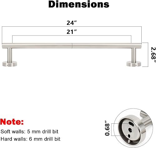 Miniatura 2 de NearMoon Toallero de baño, soporte grueso de acero inoxidable para toallas de ducha montado en la pared para baño, longitud total de 24 pulgadas,