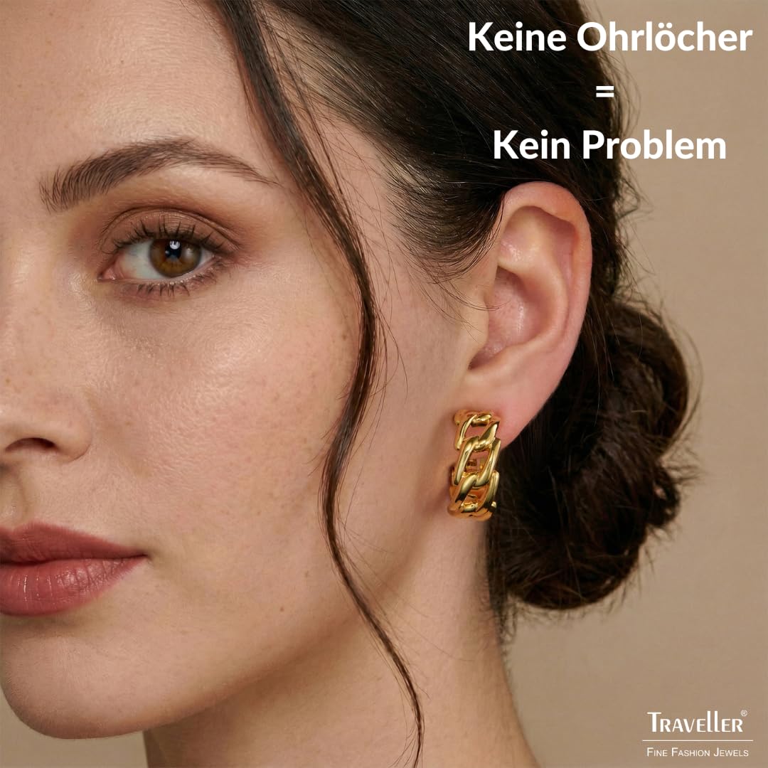 Traveller Ohrclip Creolen - Damen - Vergoldet - Glieder Design - 25mm - 157887