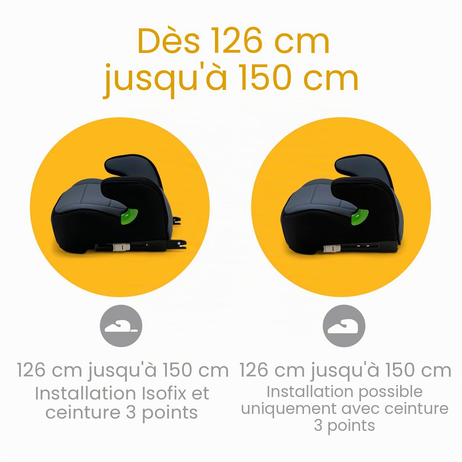 OSANN - Siège auto réhausseur enfant Junior Isofix I-Size - 126-150 cm - noir - Avec ou sans Isofix, Ceinture 3 points