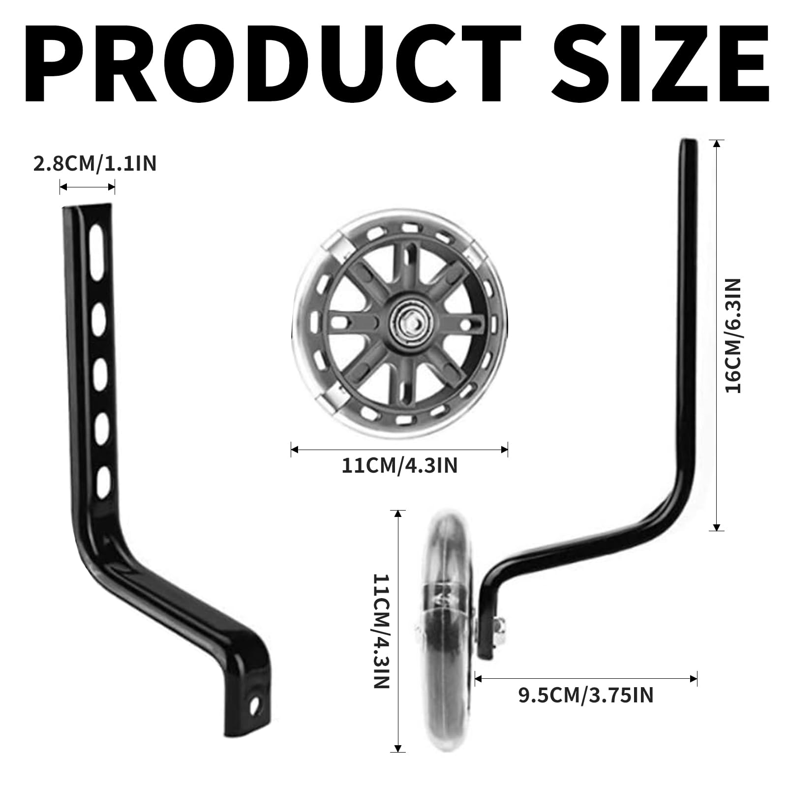 Stabilisateur de vélo universel lumineux pour enfants et débutants - Roues stabilisatrices pour vélos 12 14 16 18 20 pouces avec fixation métallique et pneus en caoutchouc durable