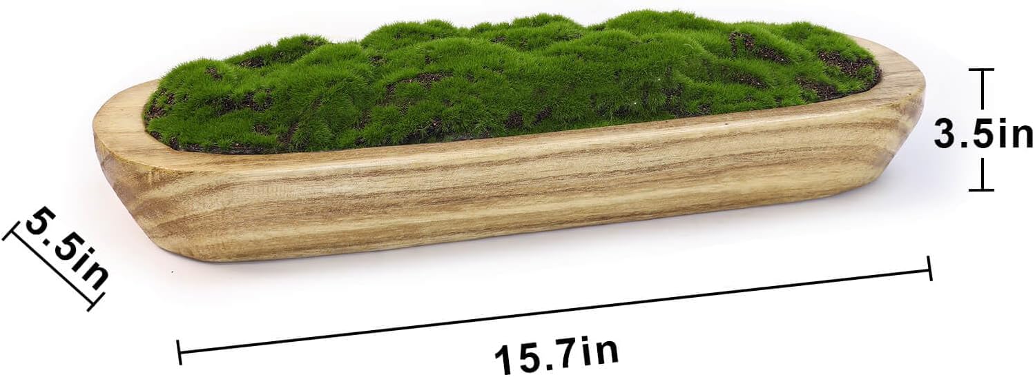 NAHARO Moss Wood Bowl,Natural Oblong Decorative Dough Bowl, Artificial Moss Centerpiece for Wedding Table Centerpiece, Home Decoration, Living Room, Office, No Maintenance