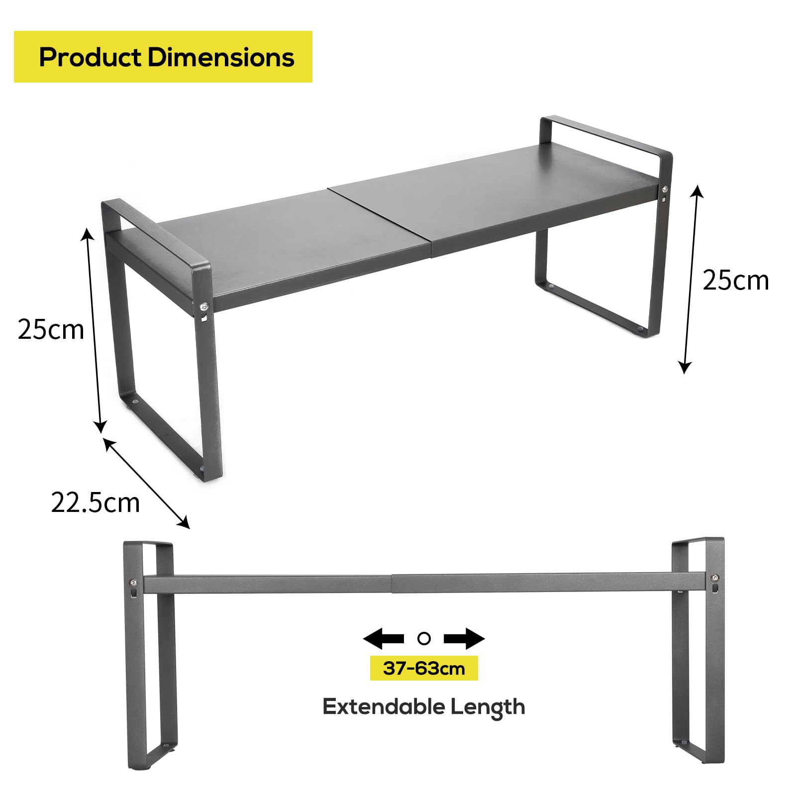 VINATO Mensola Cucina Regolabile (37-62 cm) – Scaffale Salvaspazio, Organizer Cucina Modulabile per Spezie, Barattoli, Libri