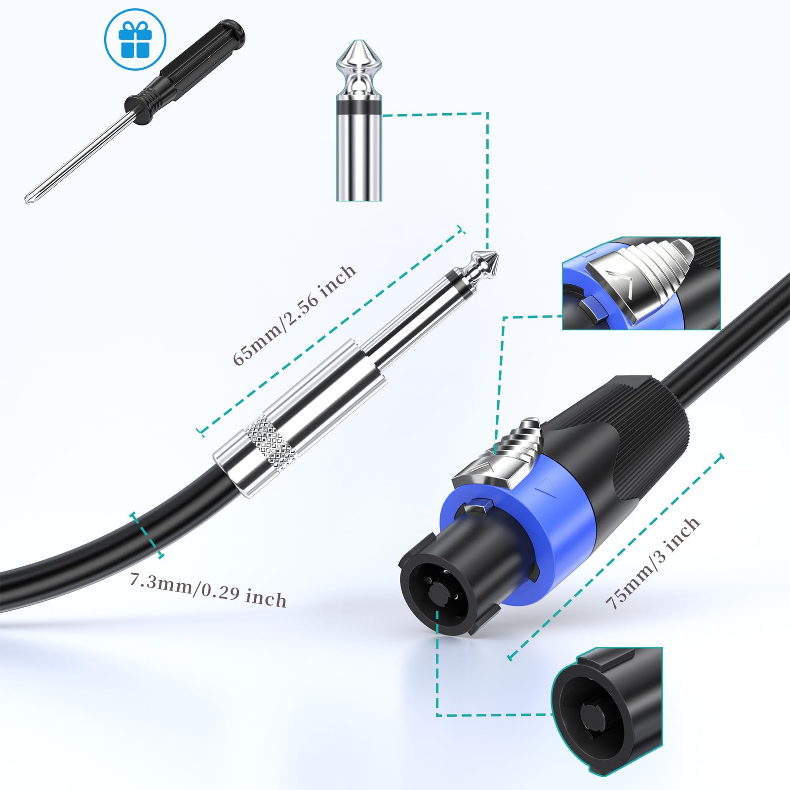Cavo professionale per altoparlanti da Speakon a 1/4 di pollice, confezione da 2 cavi professionali per amplificatori DJ/PA, mixer