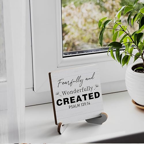 Miniatura 4 de Decoración para el hogar, versículo bíblico, arte cristiano inspirador, decoración de escritorio de las escrituras, placa de madera con soporte de