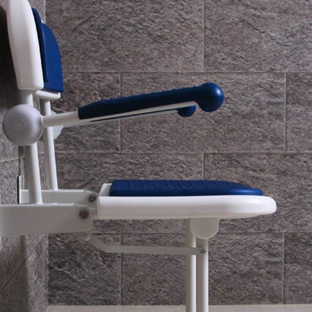 Sgabello da Doccia, Sedile da Doccia, Sgabello da Doccia, Sedia da Bagno Antiscivolo per Anziani/Donne Incinte con Schienale, Panca da Bagno Pieghevole da Parete con Braccioli Flessibili