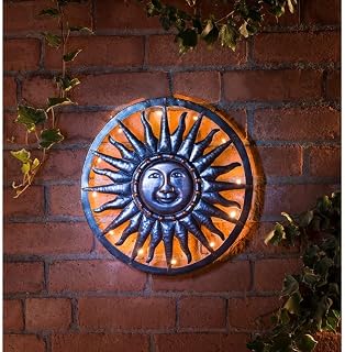 Bravich Weatherproof Metal Bronze Solar Sun Hand Painted Wall Art Garden Ornaments Decoration Wall Sculpture- 12 LED Solar Sun Decoration