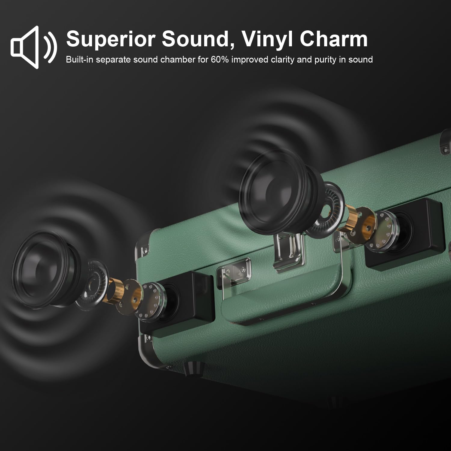 Vinyls Link Plattenspieler mit integrierten Dual-Lautsprechern und Basssteuerung, 3-Gang-Bluetooth, tragbarer Koffer-Plattenspieler, Vintage-LP-Player, unterstützt