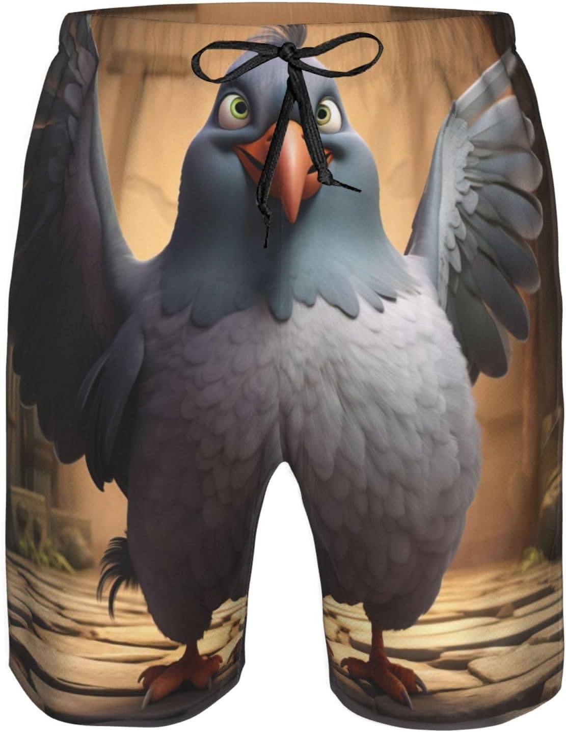 Cartoon Pigeon 1 Print Men's Quick-Drying Shorts Casual Beach Pants Stretch Waist Shorts and Pockets