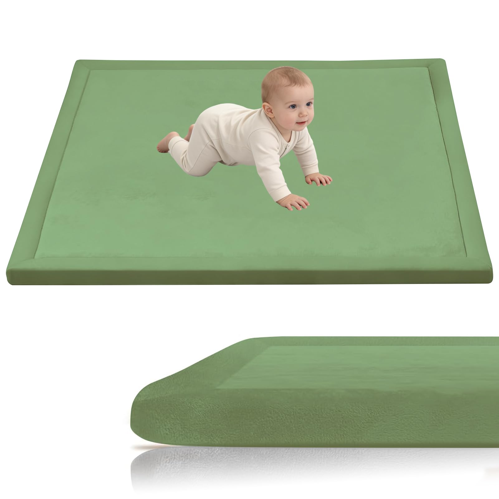 Stqyeiw Crawling Mat for Baby, 3cm Thick Baby Play Mat 120 x 250 cm Grass Green Area Rug Kids Rug Nursery Rug Play Crawling Mat Coral Velvet Babies Mats for Floor Play with Non Slip Backing