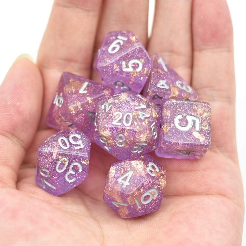 cusdie Polyhedral Dice Sets DnD Iridscent Dice with Gold Foil for