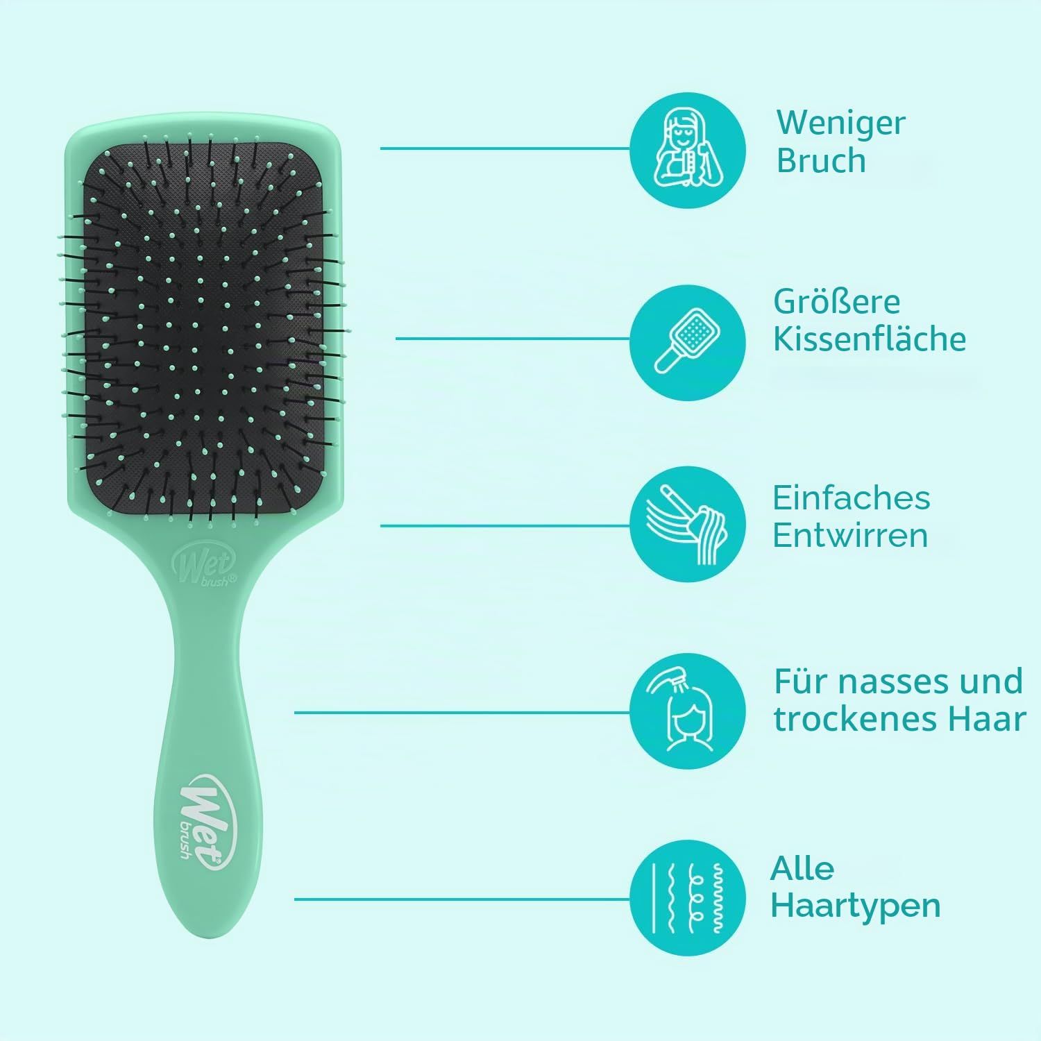 WetBrush Paddle Detangler mit HeatFlex-Borsten und Aquavents zum Trocknen, breitere Oberfläche, entwirrt das Haar mit Leichtigkeit, geeignet für alle Haartypen, Aqua