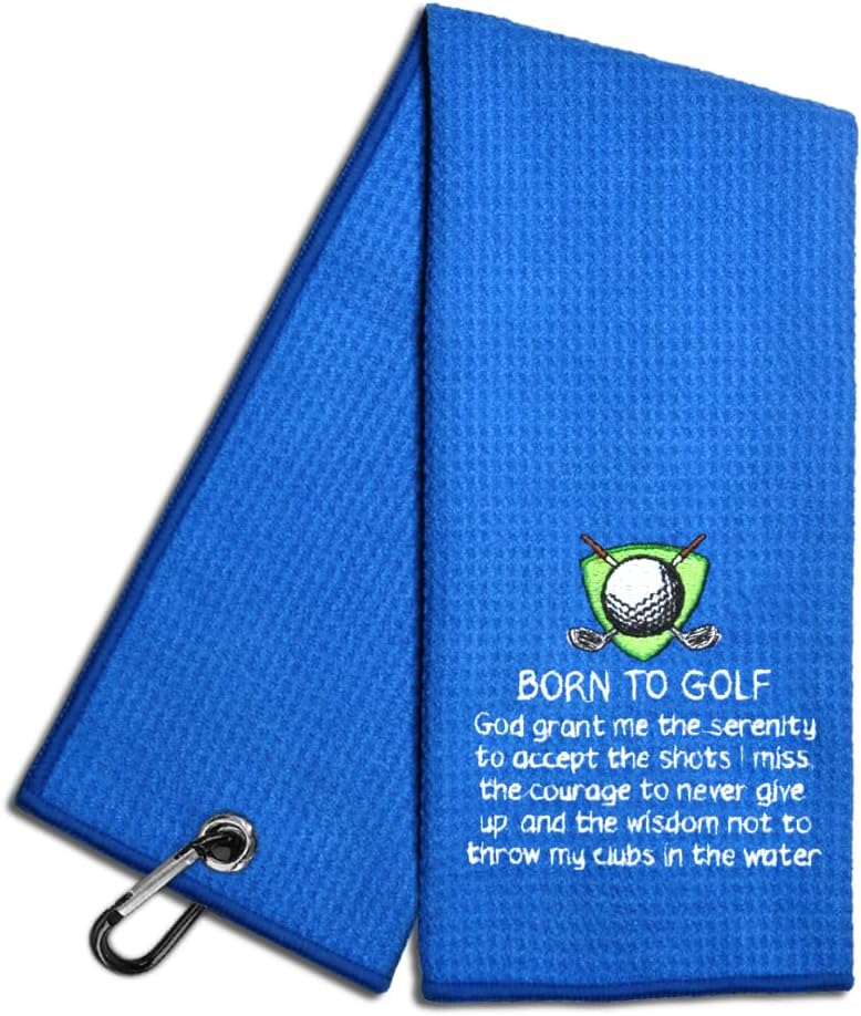 Born to Golf Embroidered Towel - Funny Golf Towel with Clip, Accessory for Men & Women, Birthday Gift for Golfer