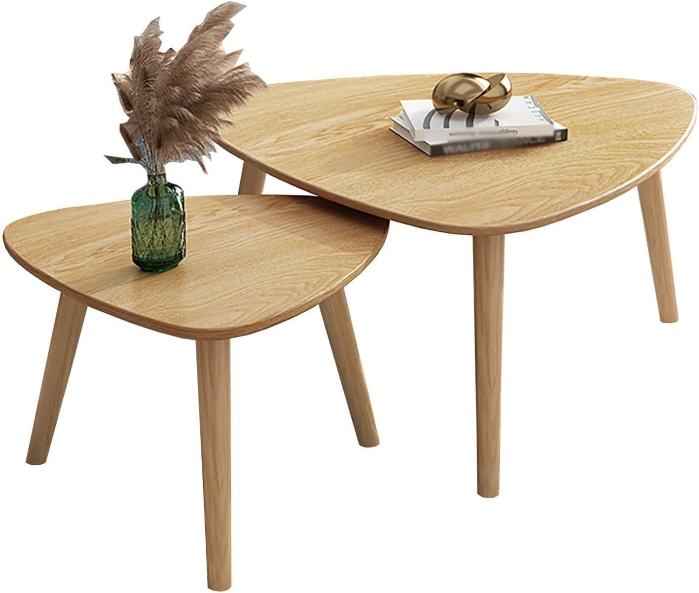 SH-tables Set of 2 Nesting Triangle End Table, (MDF+Beech Leg) Coffee Table, Sofa Side Table for Living Room Office (Color : B)