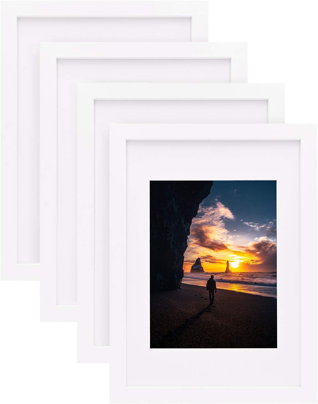 EGOFINE A4 Frames White Set of 4 Made of Solid Wood A4 Picture Frames, A4 Photo Frames with A5