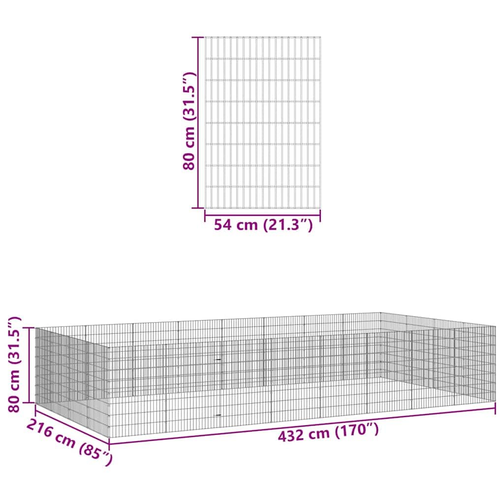 vidaXL Recinto per Animali Ruspante 24 Pannelli 54x80 cm Ferro Zincato, recinto per Conigli, Box per Animali Domestici, Recinzione per Conigli