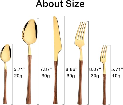 Miniatura 4 de JASHII Juego de cubiertos con mango de madera, juego de cubiertos de acero inoxidable de 20 piezas, pulido con espejo, juego de cucharas y tenedores
