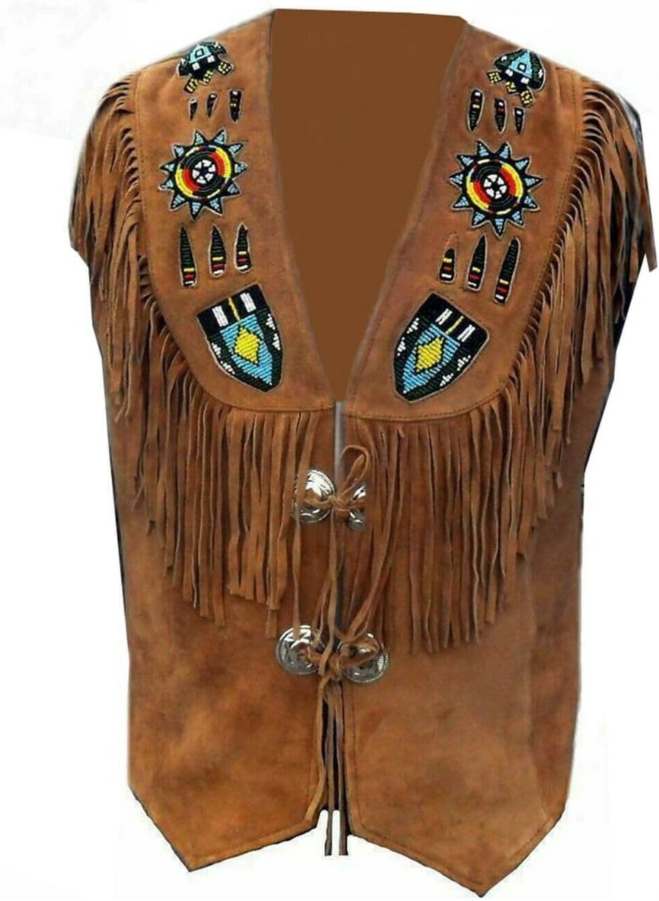 Western Suede Leather Vest Men Native American Fringe Vest Vintage Cowboy Waistcoats Tassels, Beaded & Braids