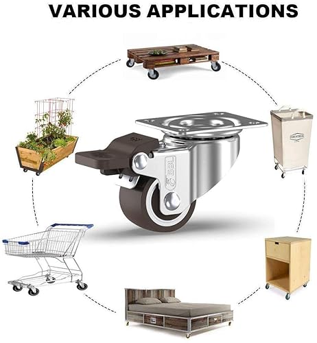 Miniatura 4 de GBL Ruedas giratorias pequeñas de 1 pulgada con 4 frenos + tornillos, 90 libras, ruedas giratorias de perfil bajo con frenos, juego de 4 ruedas
