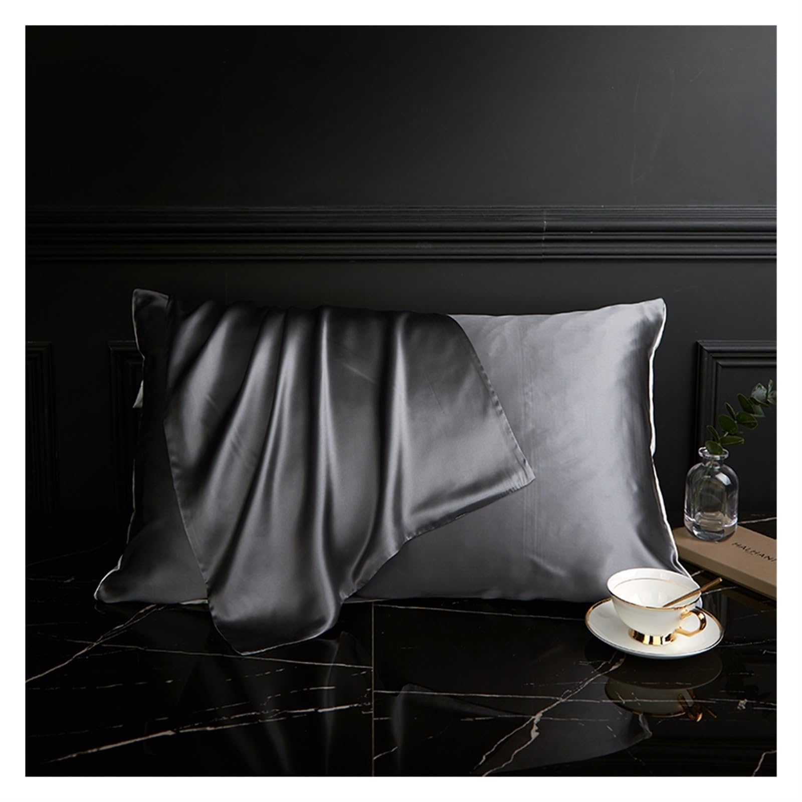 Silk Pillowcase Pure Silk Pillowcase Real Mulberry(Dark gray,50x75cm)